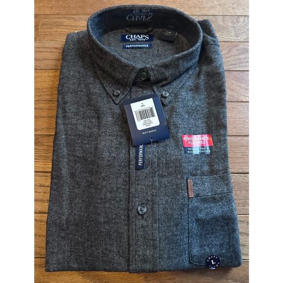 CHAPS Performance Flannel Button up Size Large NWT GREY - Picture 2 of 5